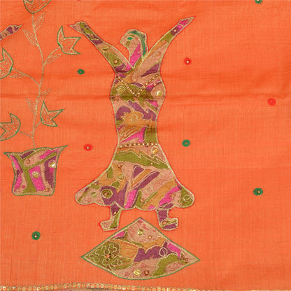Sanskriti Vintage Orange Saree Pure Cotton Hand Beaded Fabric Craft Sari