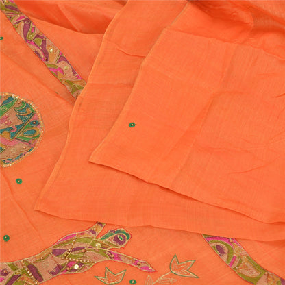 Sanskriti Vintage Orange Saree Pure Cotton Hand Beaded Fabric Craft Sari