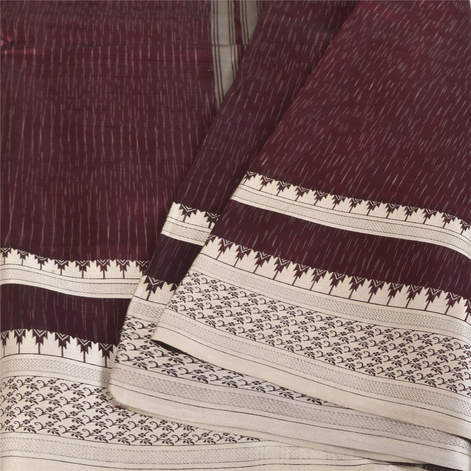 Sanskriti Vintage Indian Maroon Pure Silk Sarees Ikat Woven Craft Fabric Sari