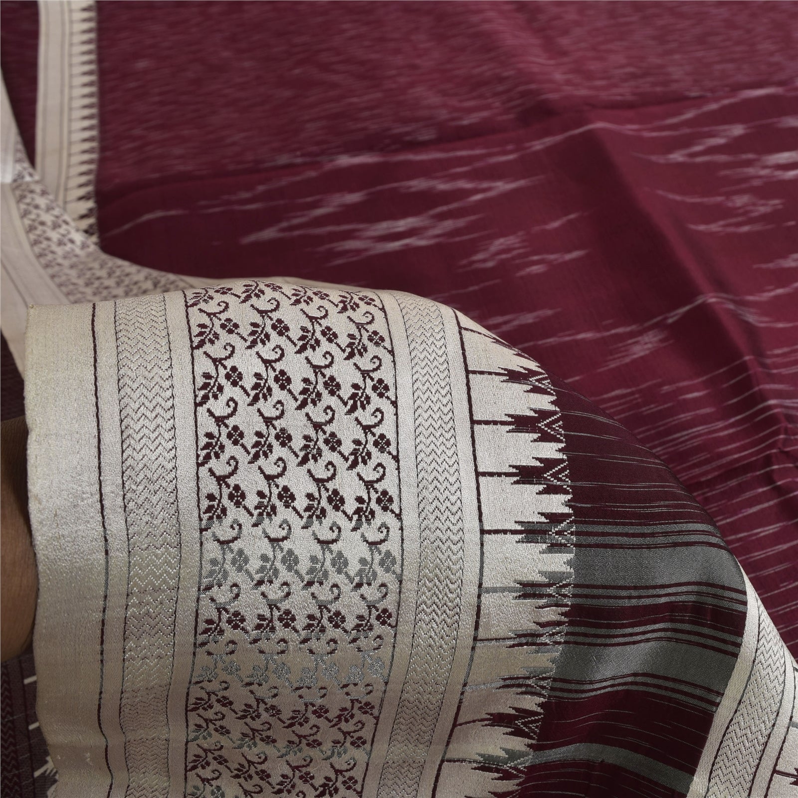 Sanskriti Vintage Indian Maroon Pure Silk Sarees Ikat Woven Craft Fabric Sari