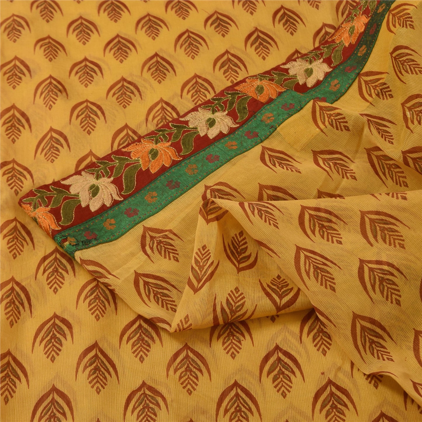 Sanskriti Vintage Cream Sarees Pure Cotton Kota Hand Beaded Sari 5ydCraft Fabric