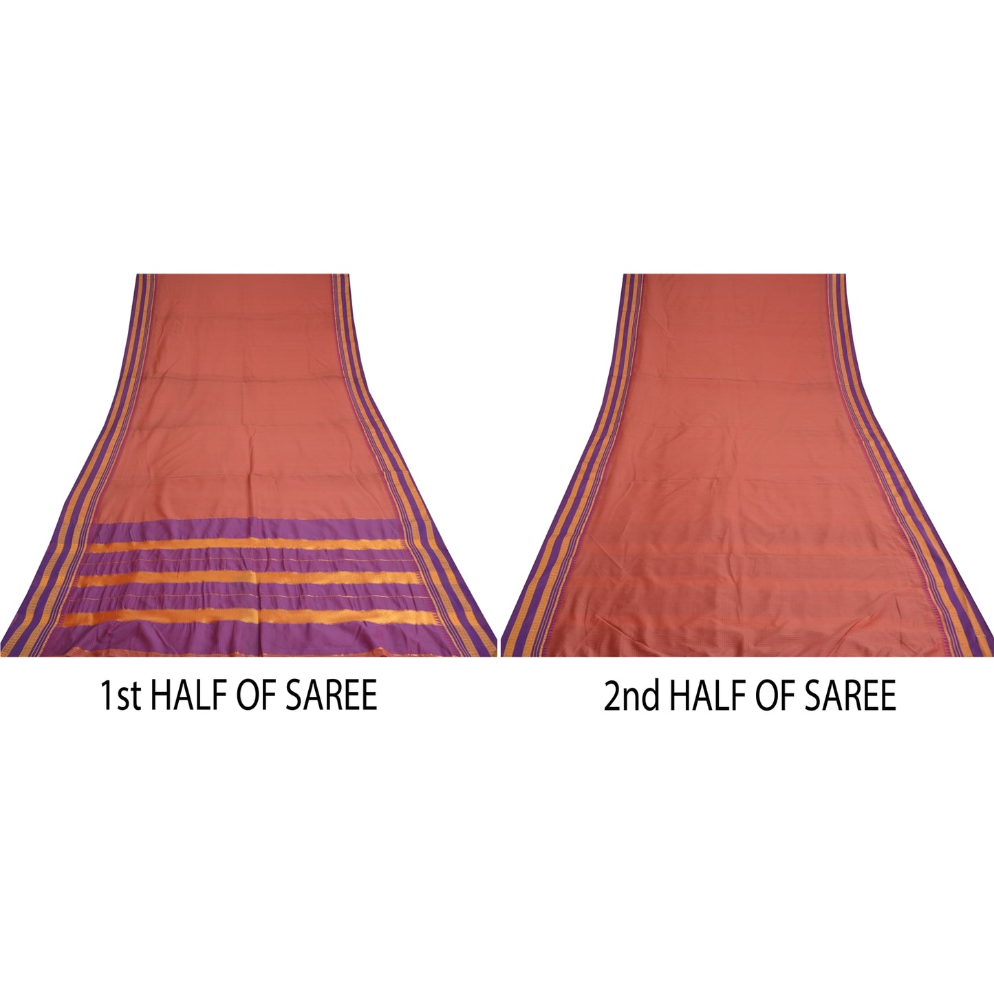 Sanskriti Vintage Purple/Peach Indian Sarees Art Silk Woven Sari Craft Fabric