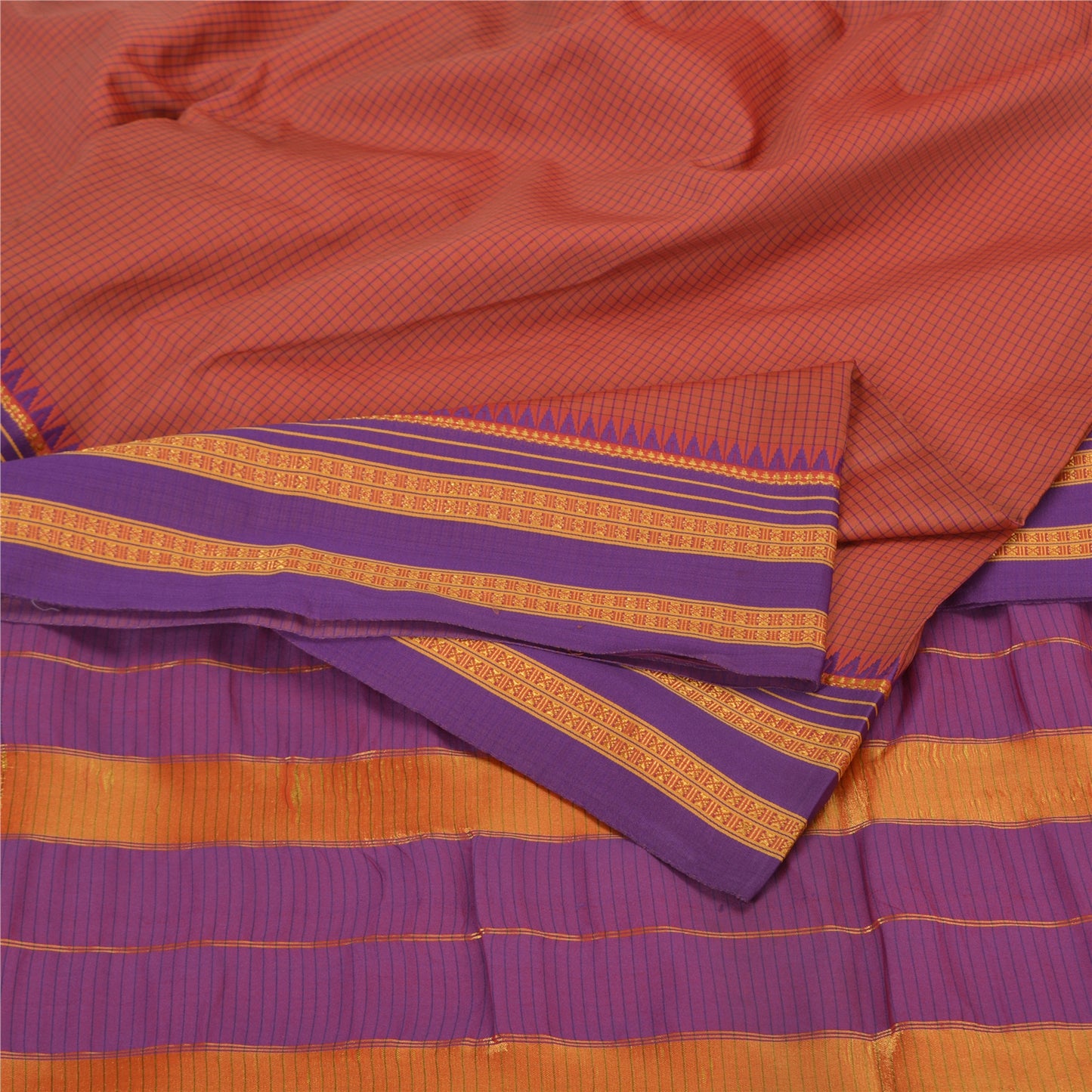 Sanskriti Vintage Purple/Peach Indian Sarees Art Silk Woven Sari Craft Fabric