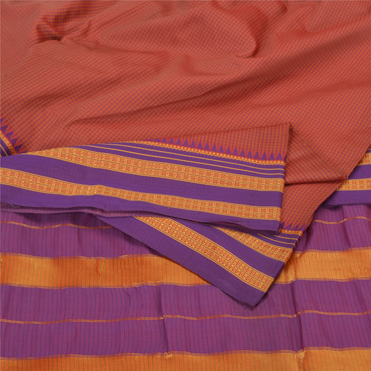 Sanskriti Vintage Purple/Peach Indian Sarees Art Silk Woven Sari Craft Fabric