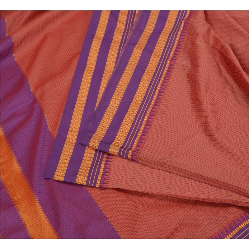 Sanskriti Vintage Purple/Peach Indian Sarees Art Silk Woven Sari Craft Fabric