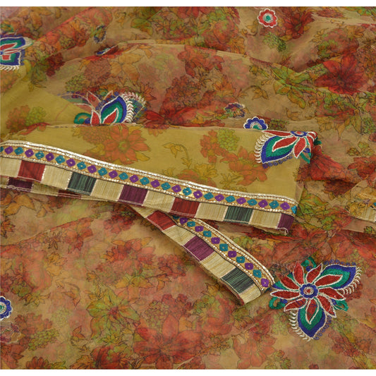 Sanskriti Vintage Brown Sarees Net Mesh Embroidered Ethnic Sari 5yd Craft Fabric
