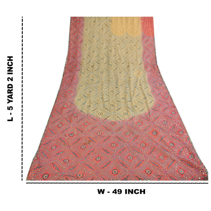 Sanskriti Vintage Cream Sarees Pure Georgette Hand Beaded Craft Fabric 5yd Sari
