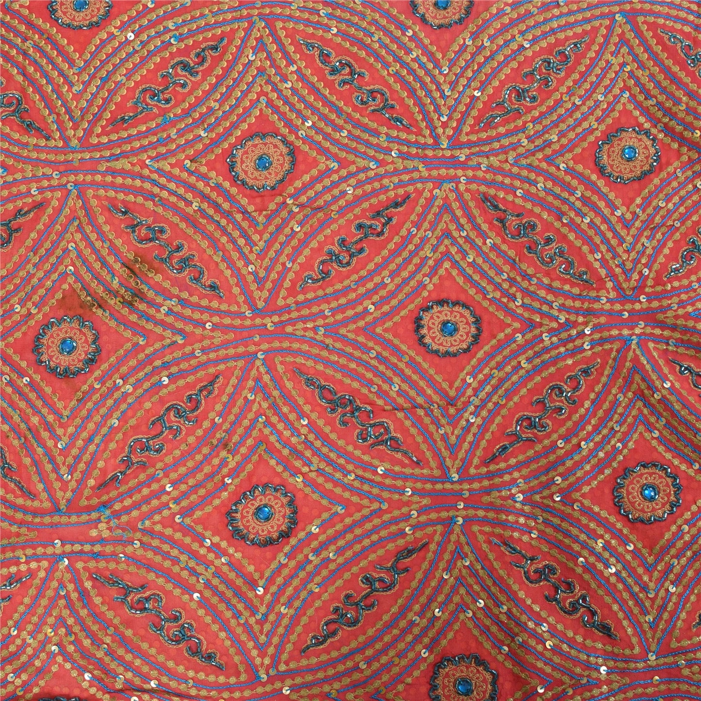 Sanskriti Vintage Cream Sarees Pure Georgette Hand Beaded Craft Fabric 5yd Sari
