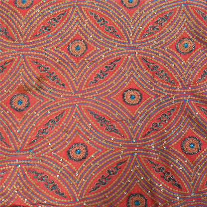 Sanskriti Vintage Cream Sarees Pure Georgette Hand Beaded Craft Fabric 5yd Sari