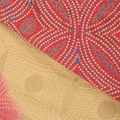 Sanskriti Vintage Cream Sarees Pure Georgette Hand Beaded Craft Fabric 5yd Sari