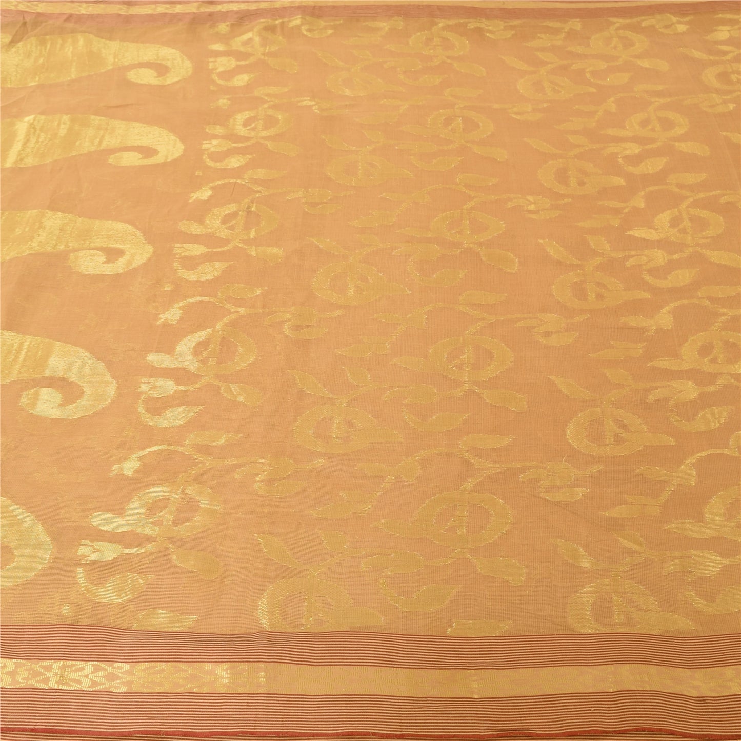 Sanskriti Vintage Beige Sarees Pure Cotton Woven Kota Doria Sari Craft Fabric
