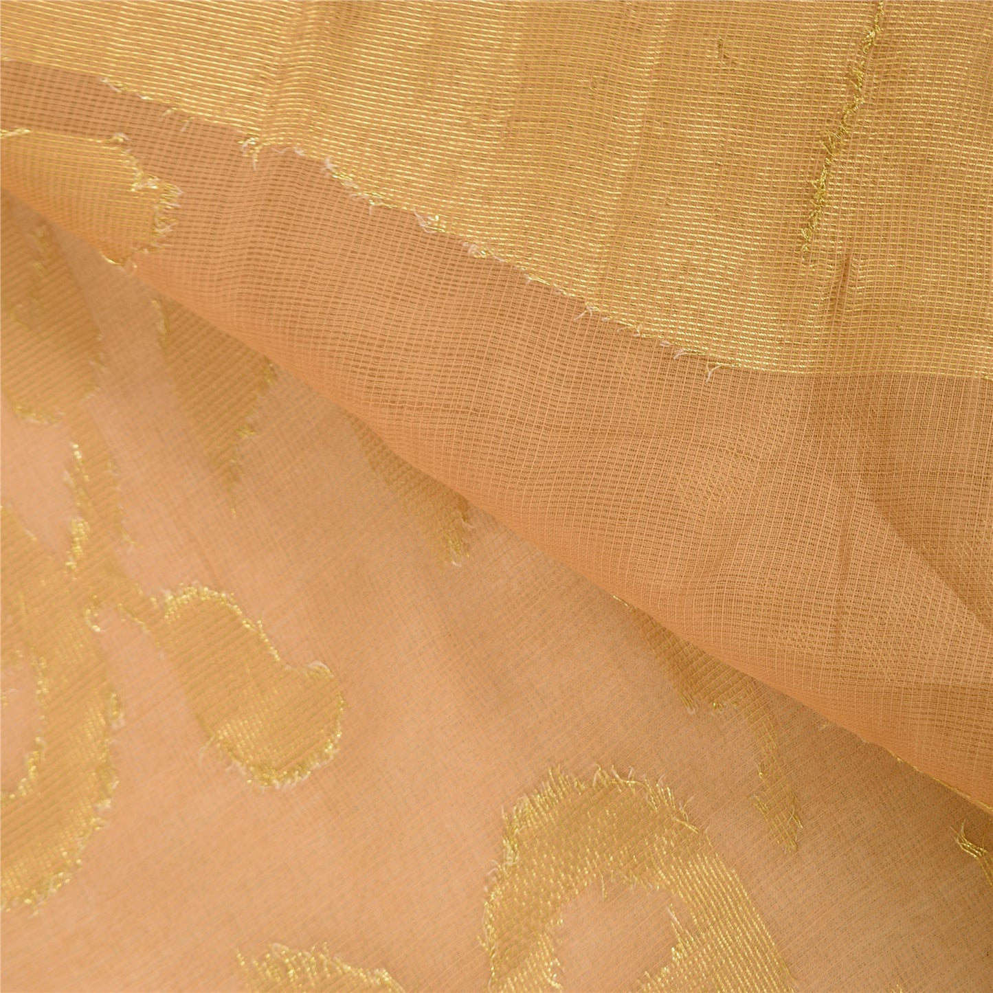 Sanskriti Vintage Beige Sarees Pure Cotton Woven Kota Doria Sari Craft Fabric