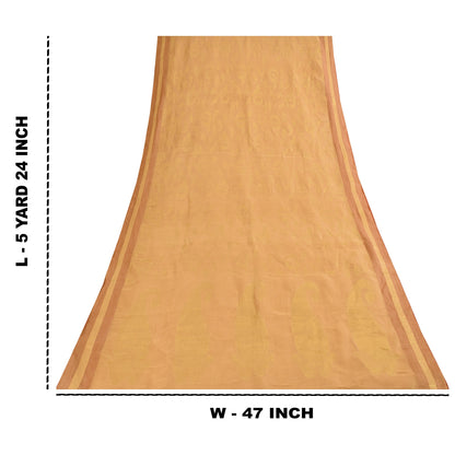 Sanskriti Vintage Beige Sarees Pure Cotton Woven Kota Doria Sari Craft Fabric