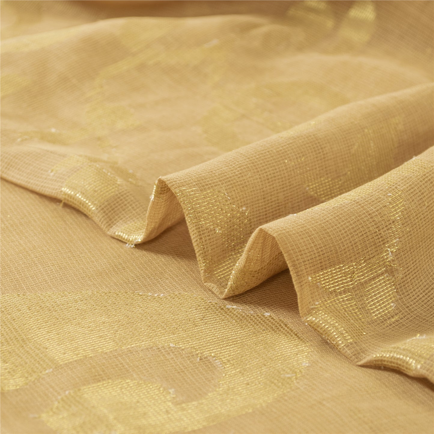 Sanskriti Vintage Beige Sarees Pure Cotton Woven Kota Doria Sari Craft Fabric