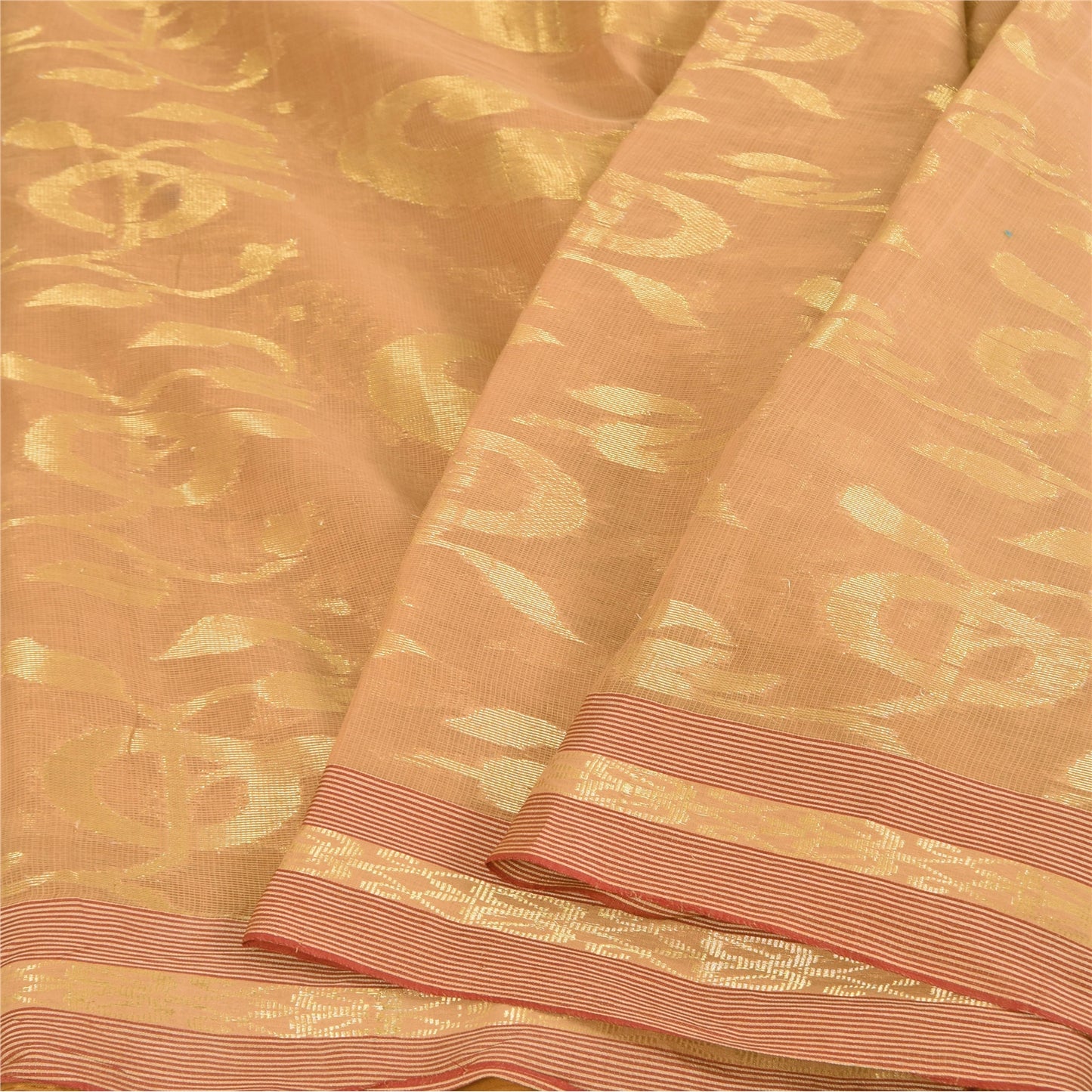 Sanskriti Vintage Beige Sarees Pure Cotton Woven Kota Doria Sari Craft Fabric