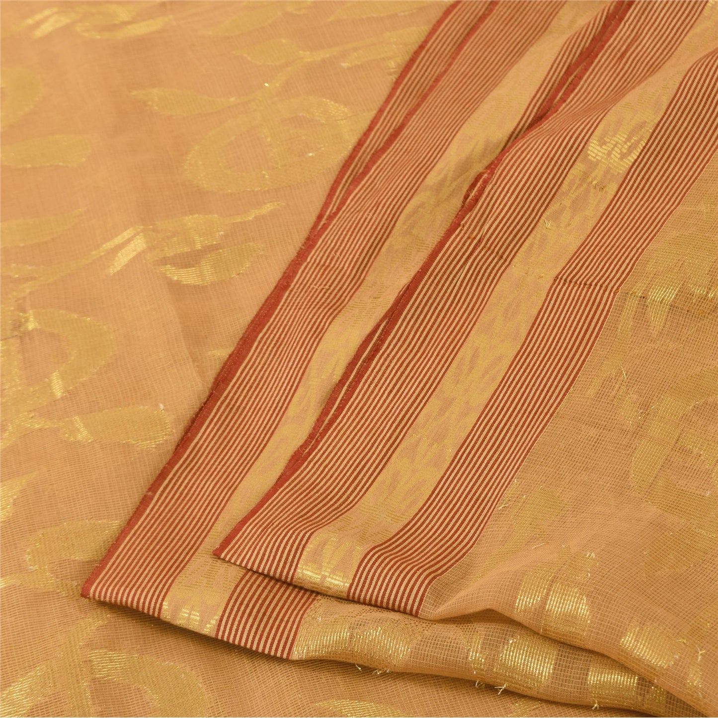 Sanskriti Vintage Beige Sarees Pure Cotton Woven Kota Doria Sari Craft Fabric