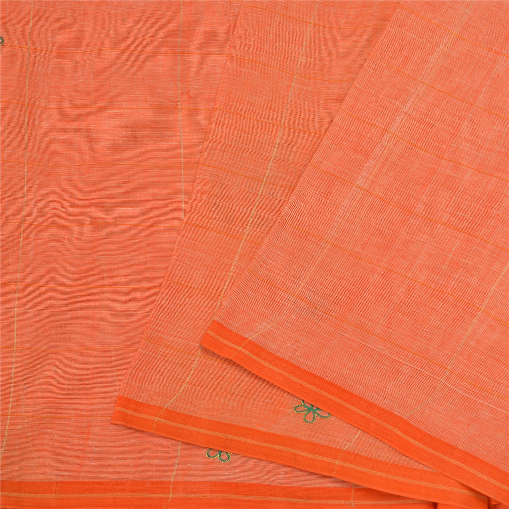 Sanskriti Vintage Orange Sarees Pure Cotton Hand Beaded Fabric Craft Sari