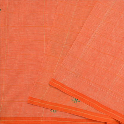 Sanskriti Vintage Orange Sarees Pure Cotton Hand Beaded Fabric Craft Sari