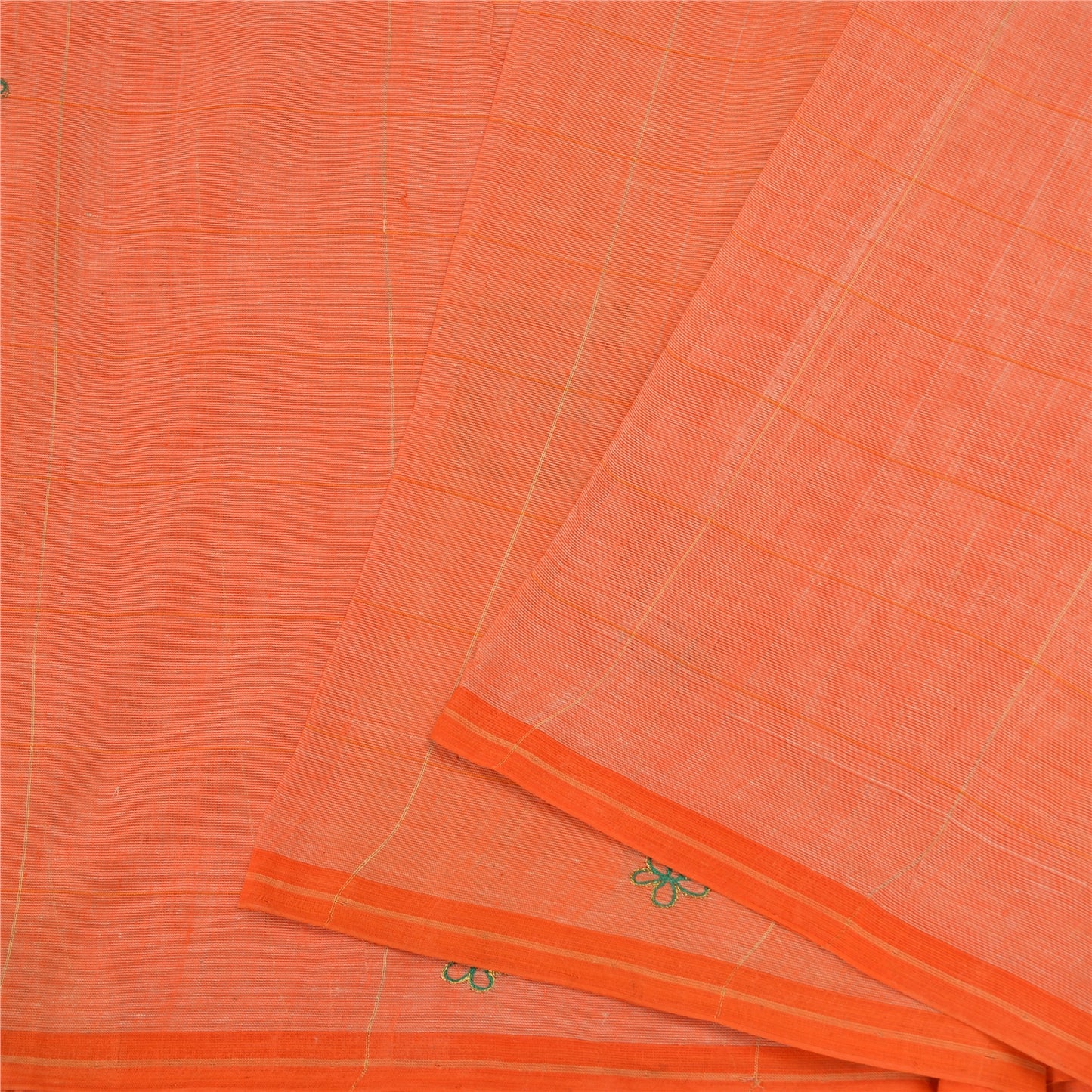 Sanskriti Vintage Orange Sarees Pure Cotton Hand Beaded Fabric Craft Sari