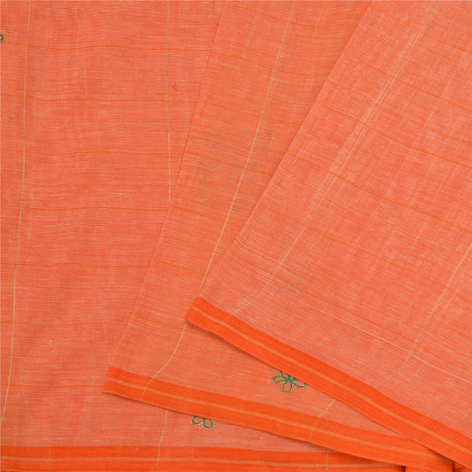 Sanskriti Vintage Orange Sarees Pure Cotton Hand Beaded Fabric Craft Sari