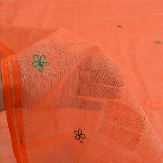 Sanskriti Vintage Orange Sarees Pure Cotton Hand Beaded Fabric Craft Sari