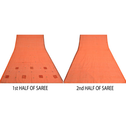 Sanskriti Vintage Orange Sarees Pure Cotton Hand Beaded Fabric Craft Sari
