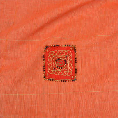 Sanskriti Vintage Orange Sarees Pure Cotton Hand Beaded Fabric Craft Sari