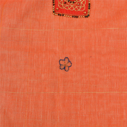 Sanskriti Vintage Orange Sarees Pure Cotton Hand Beaded Fabric Craft Sari