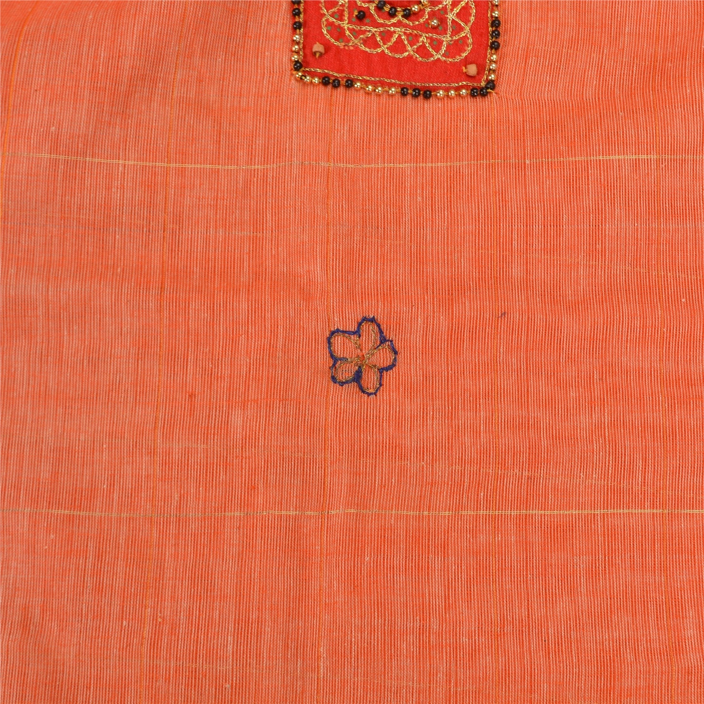Sanskriti Vintage Orange Sarees Pure Cotton Hand Beaded Fabric Craft Sari