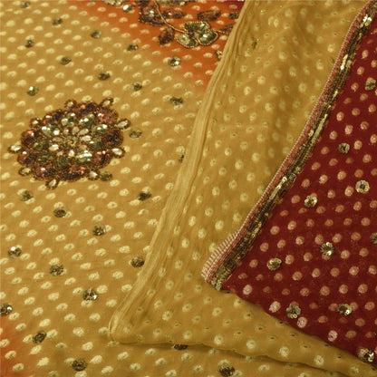 Sanskriti Vintage Green/Red Sarees Pure Georgette Hand Beaded Craft Fabric Sari