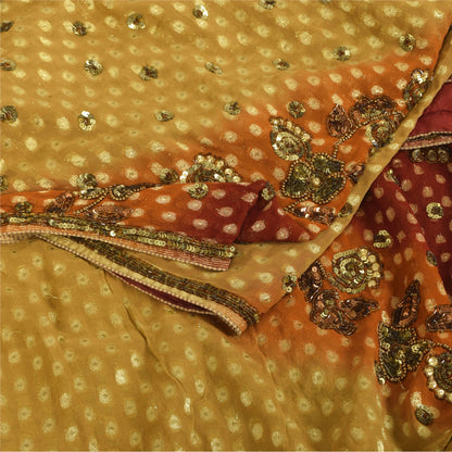 Sanskriti Vintage Green/Red Sarees Pure Georgette Hand Beaded Craft Fabric Sari