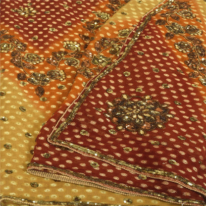 Sanskriti Vintage Green/Red Sarees Pure Georgette Hand Beaded Craft Fabric Sari