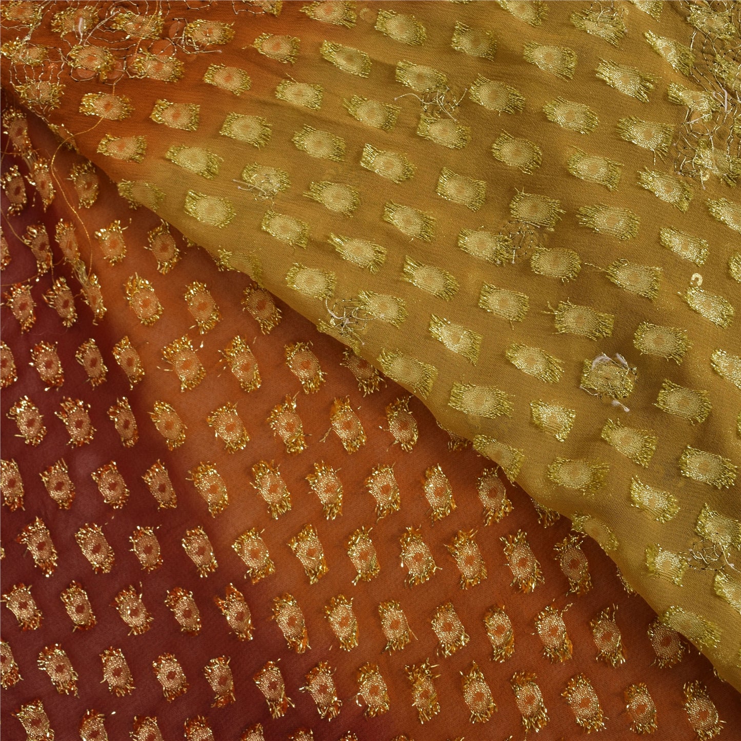 Sanskriti Vintage Green/Red Sarees Pure Georgette Hand Beaded Craft Fabric Sari