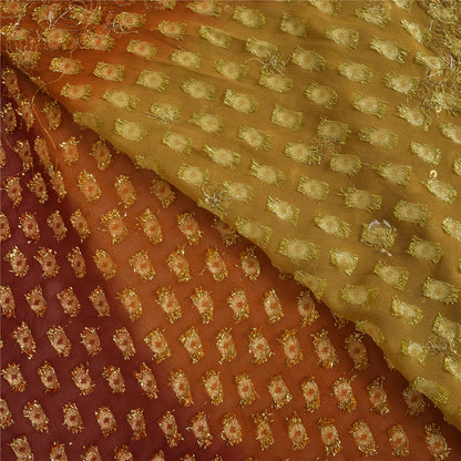 Sanskriti Vintage Green/Red Sarees Pure Georgette Hand Beaded Craft Fabric Sari
