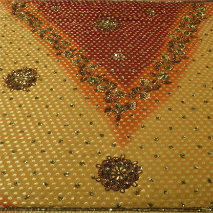 Sanskriti Vintage Green/Red Sarees Pure Georgette Hand Beaded Craft Fabric Sari