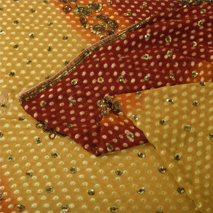 Sanskriti Vintage Green/Red Sarees Pure Georgette Hand Beaded Craft Fabric Sari