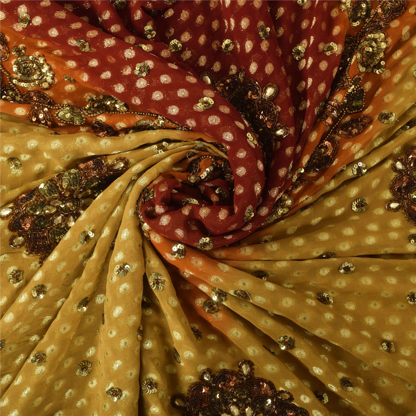 Sanskriti Vintage Green/Red Sarees Pure Georgette Hand Beaded Craft Fabric Sari