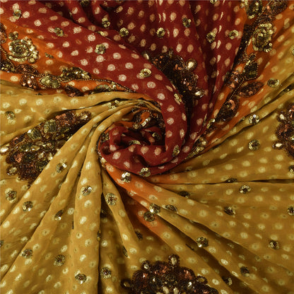 Sanskriti Vintage Green/Red Sarees Pure Georgette Hand Beaded Craft Fabric Sari