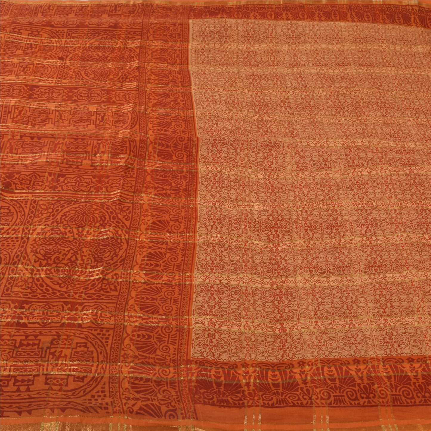 Sanskriti Vintage Indian Orange Saree Pure Cotton Woven Premium Sari 5yd Fabric