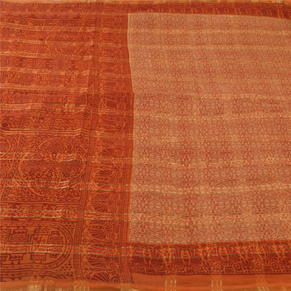 Sanskriti Vintage Indian Orange Saree Pure Cotton Woven Premium Sari 5yd Fabric