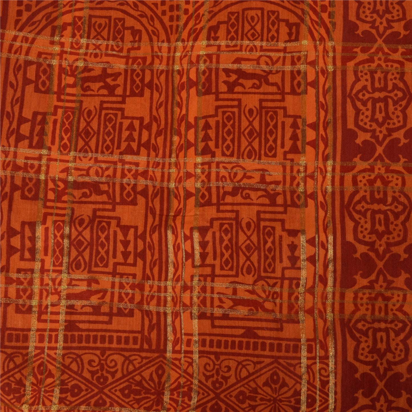 Sanskriti Vintage Indian Orange Saree Pure Cotton Woven Premium Sari 5yd Fabric
