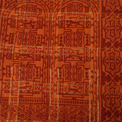 Sanskriti Vintage Indian Orange Saree Pure Cotton Woven Premium Sari 5yd Fabric