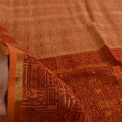 Sanskriti Vintage Indian Orange Saree Pure Cotton Woven Premium Sari 5yd Fabric