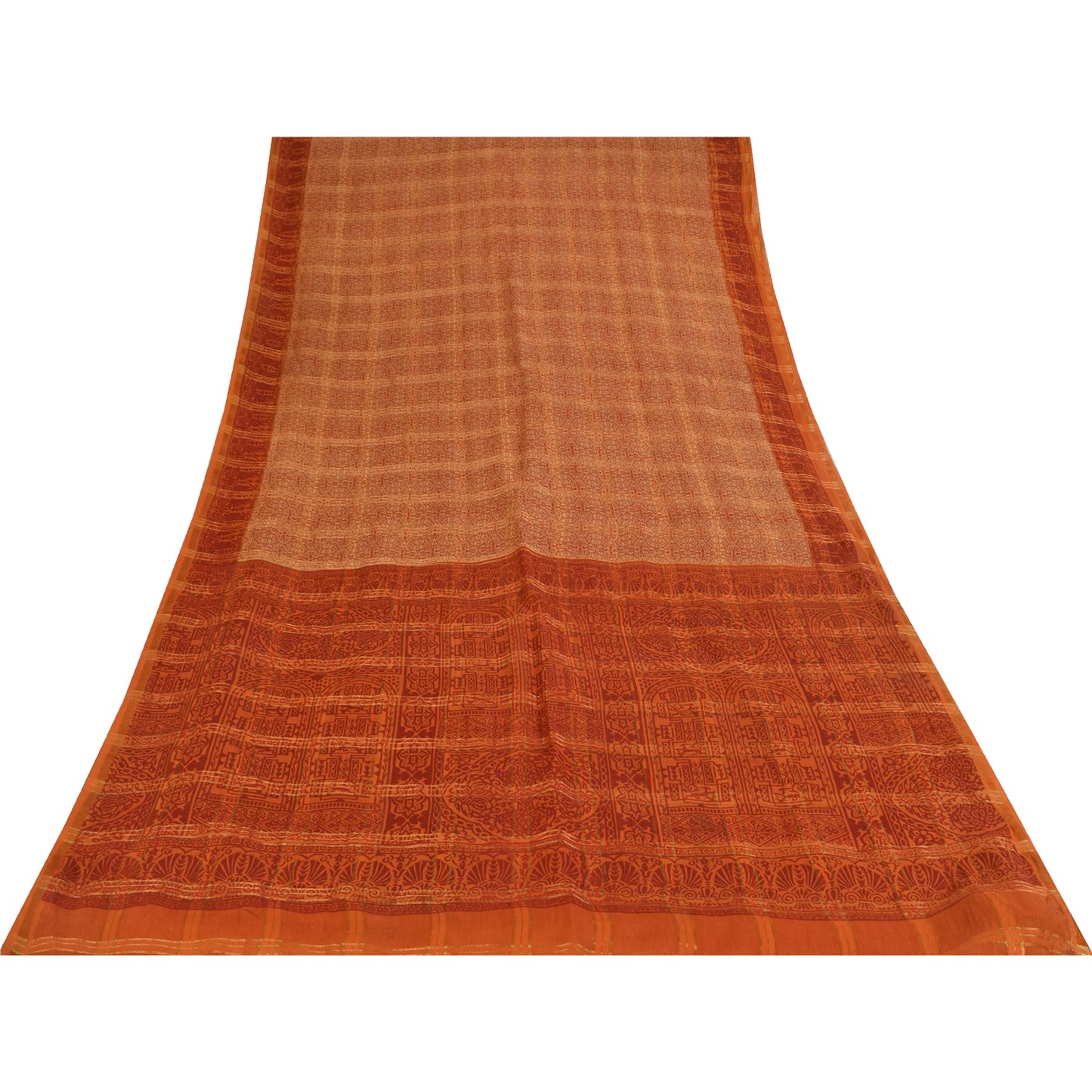 Sanskriti Vintage Indian Orange Saree Pure Cotton Woven Premium Sari 5yd Fabric