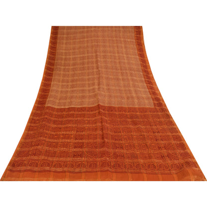 Sanskriti Vintage Indian Orange Saree Pure Cotton Woven Premium Sari 5yd Fabric