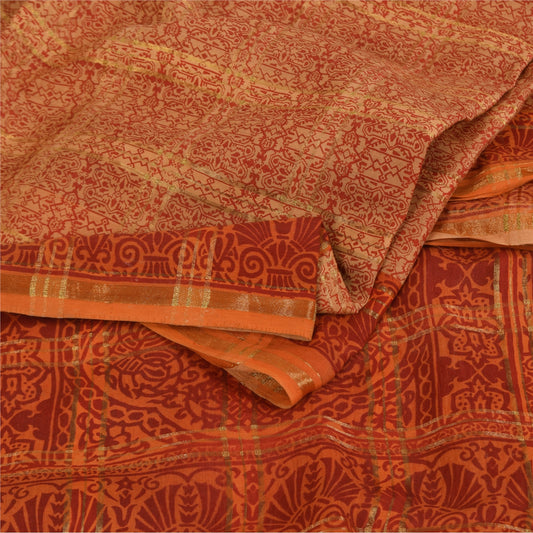 Sanskriti Vintage Indian Orange Saree Pure Cotton Woven Premium Sari 5yd Fabric
