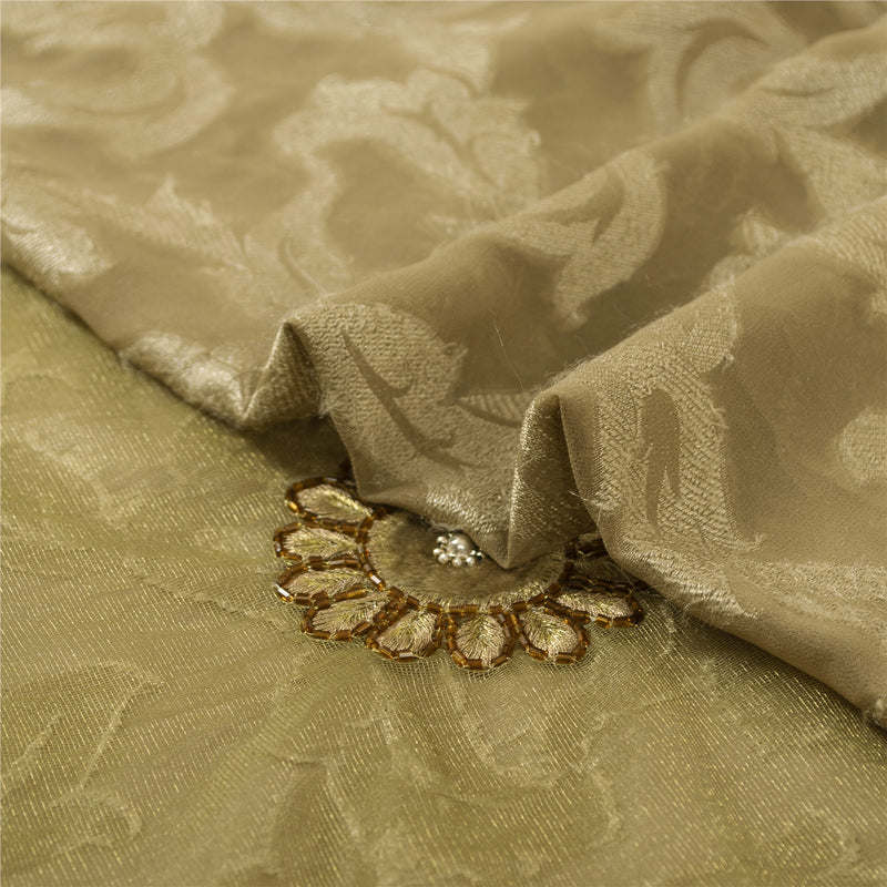 Sanskriti Vintage Green Sarees Net/Georgette Hand Bead Woven Sequins Fabric Sari