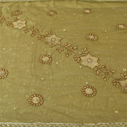 Sanskriti Vintage Green Sarees Net/Georgette Hand Bead Woven Sequins Fabric Sari