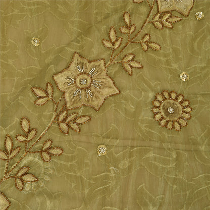 Sanskriti Vintage Green Sarees Net/Georgette Hand Bead Woven Sequins Fabric Sari