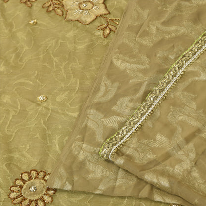 Sanskriti Vintage Green Sarees Net/Georgette Hand Bead Woven Sequins Fabric Sari